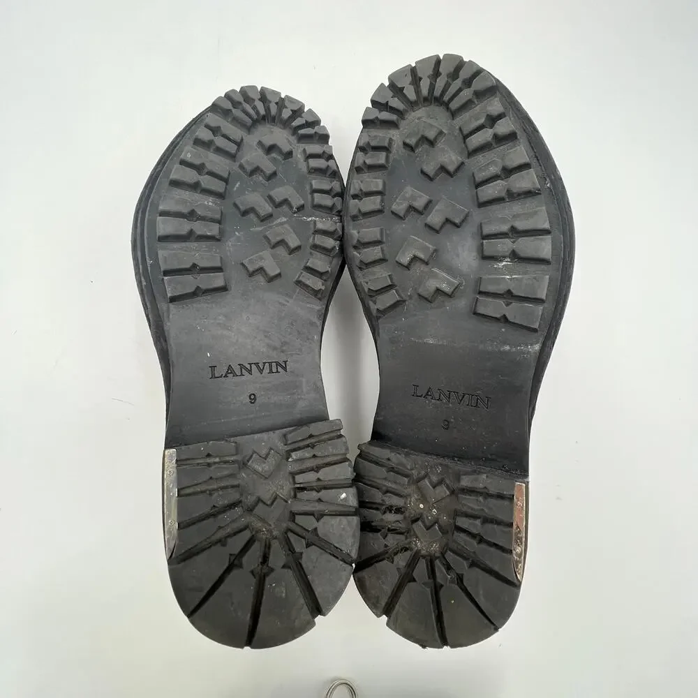 Lanvin Men's Grained Leather Lug Sole Derby Shoes Black